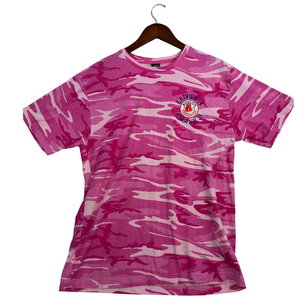 Boston Fire Department Ladder 15 T Shirt Mens L Pink Camo Firefighter Tee
